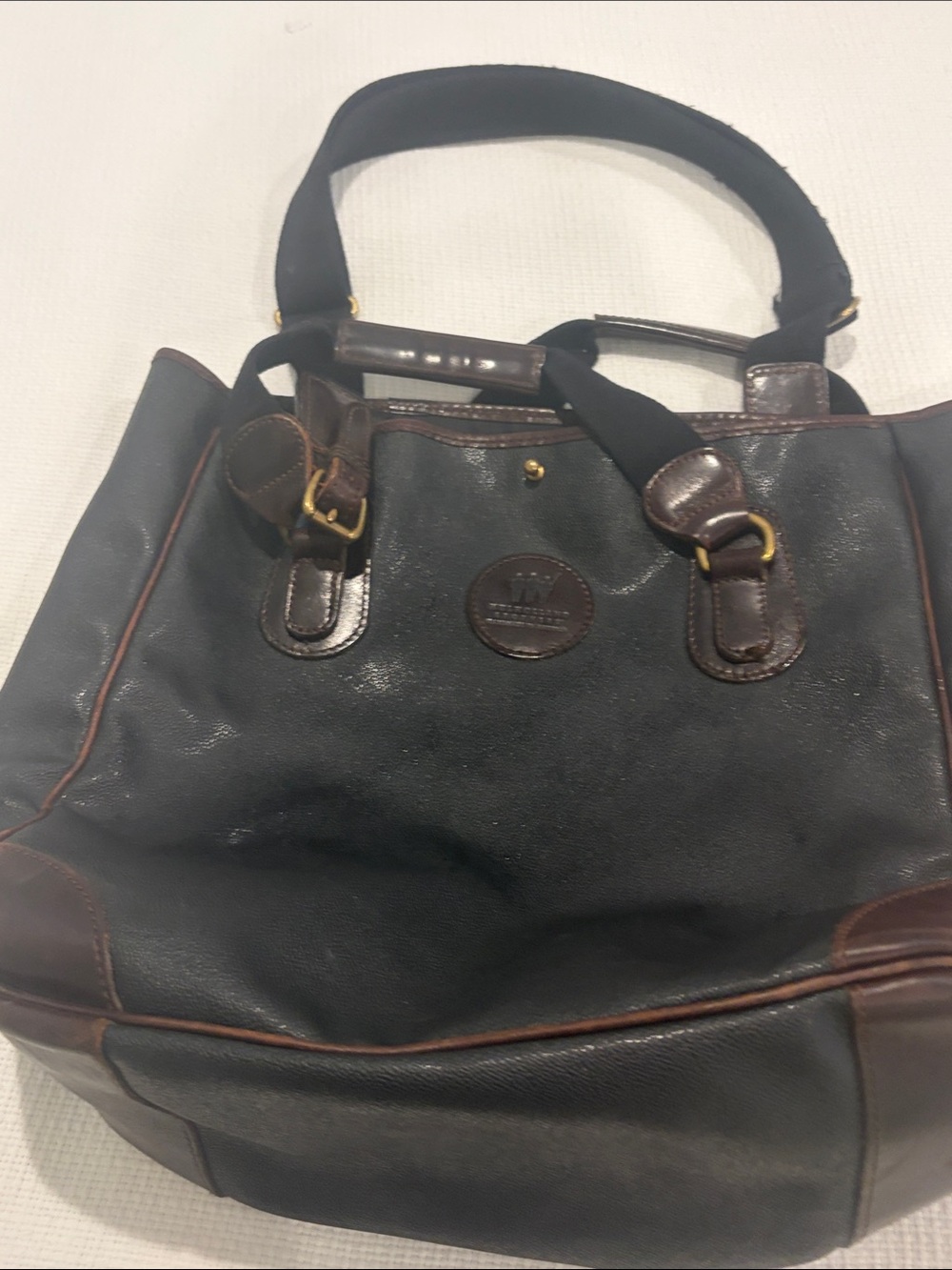 Men's Black Duffel Bag with Brown Leather Trim